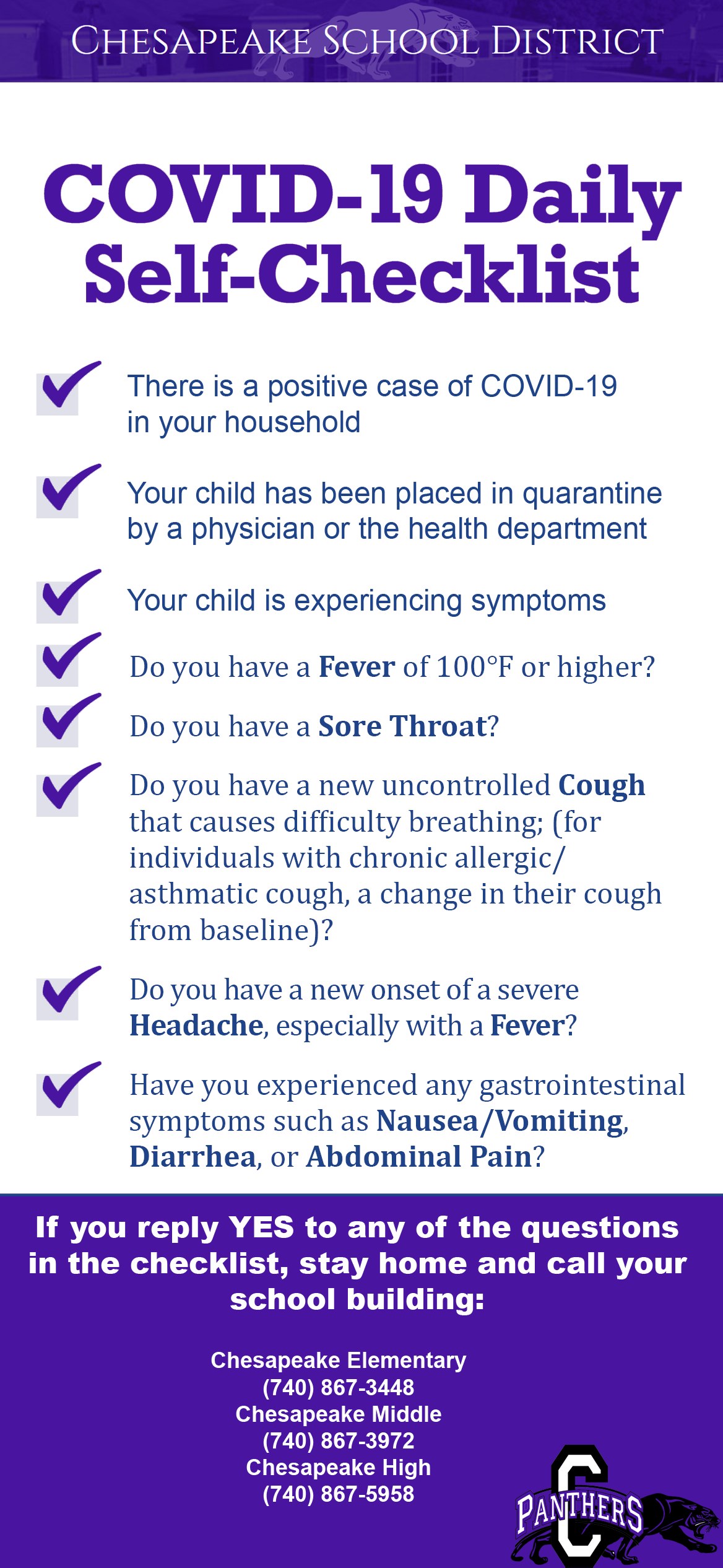 Contact buildings if COVID exposure or symptoms 